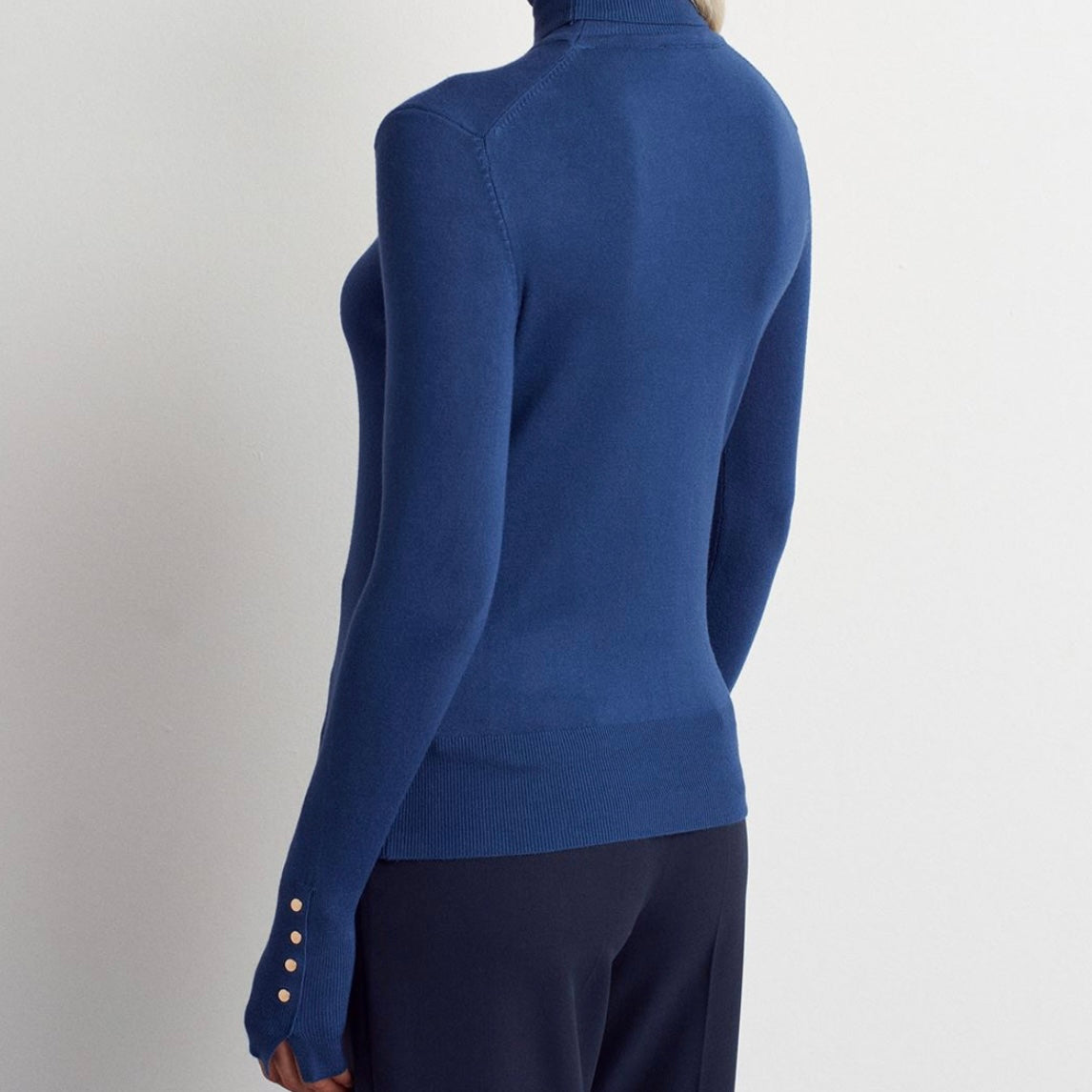 Blue Button Sleeve Turtleneck