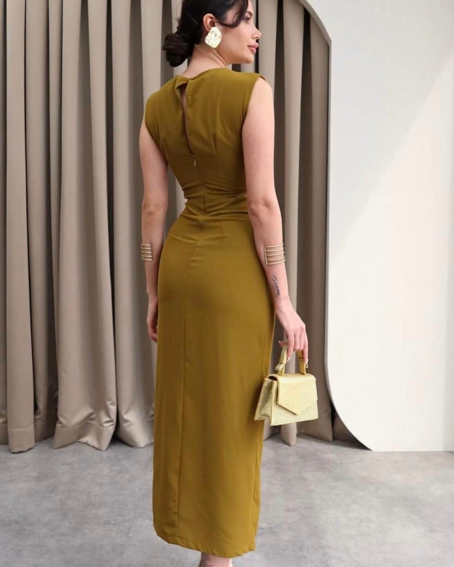 Green Dress With Gold Details