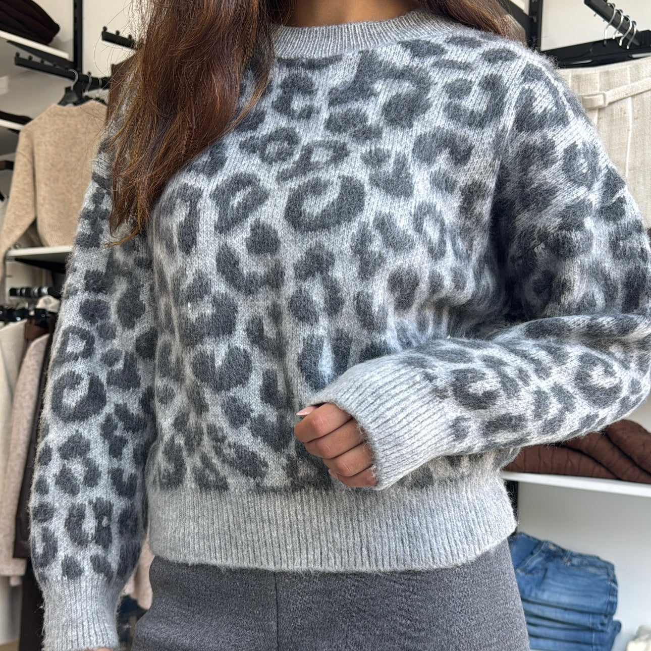 Gray Leopard Sweater