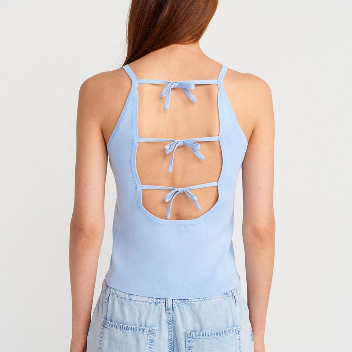 Blue Bows Backless Top