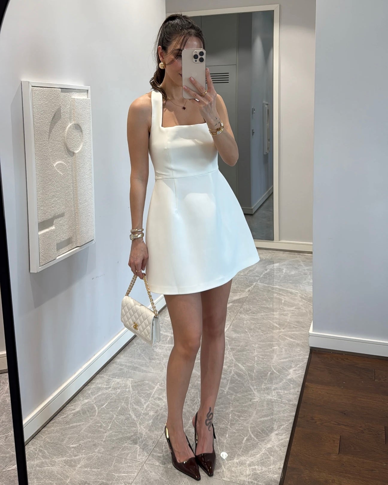 White Square neck Dress