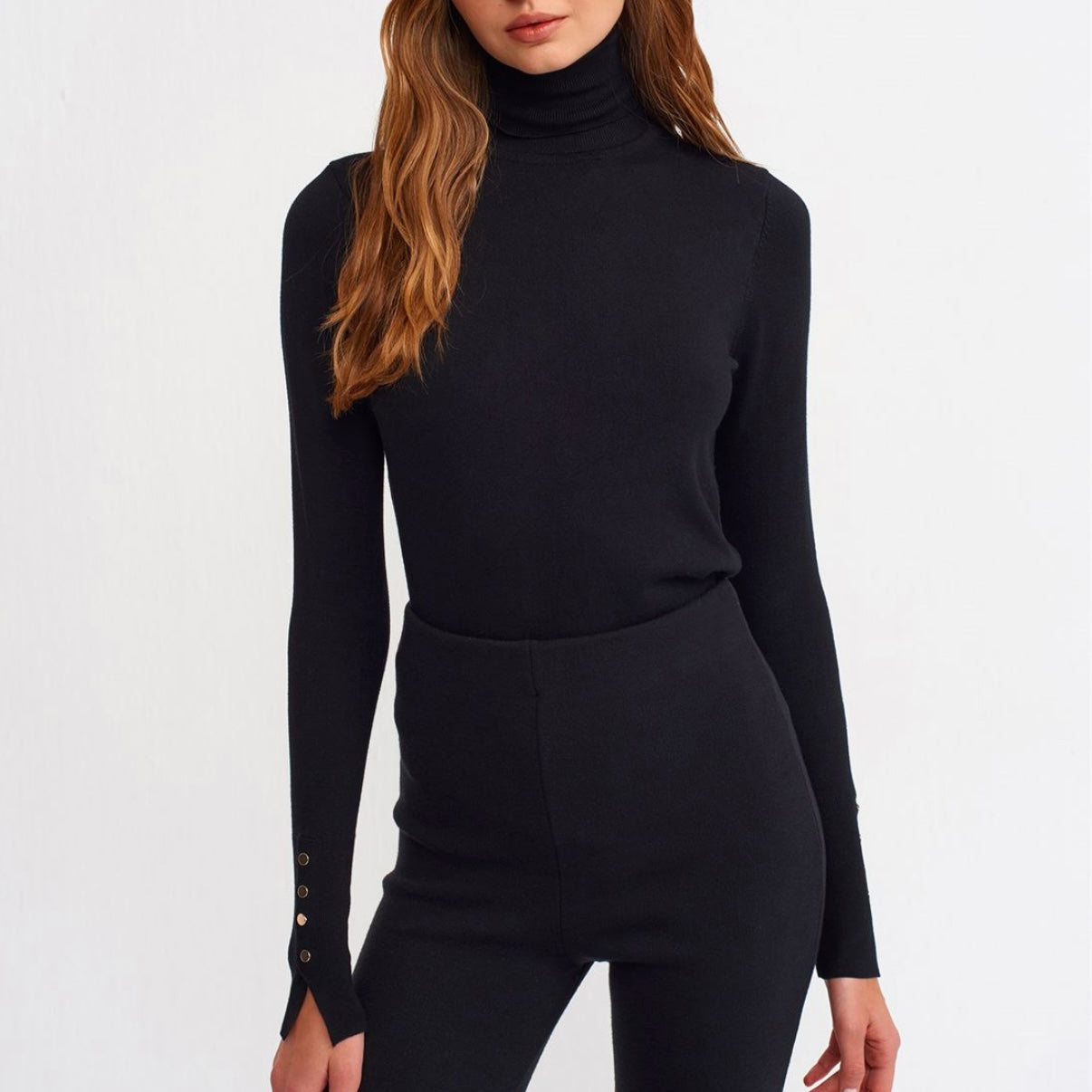 Black Button Sleeve Turtleneck
