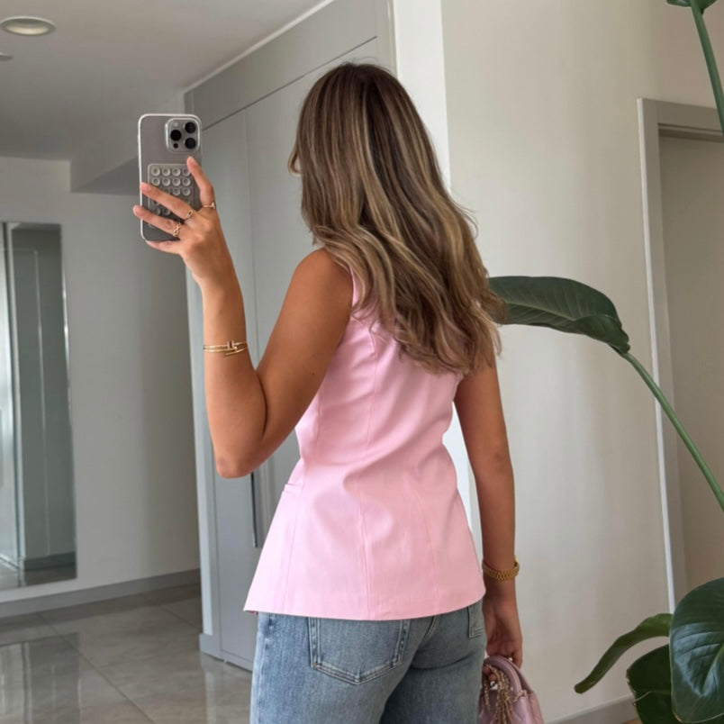 Pink Gold Buttons Vest