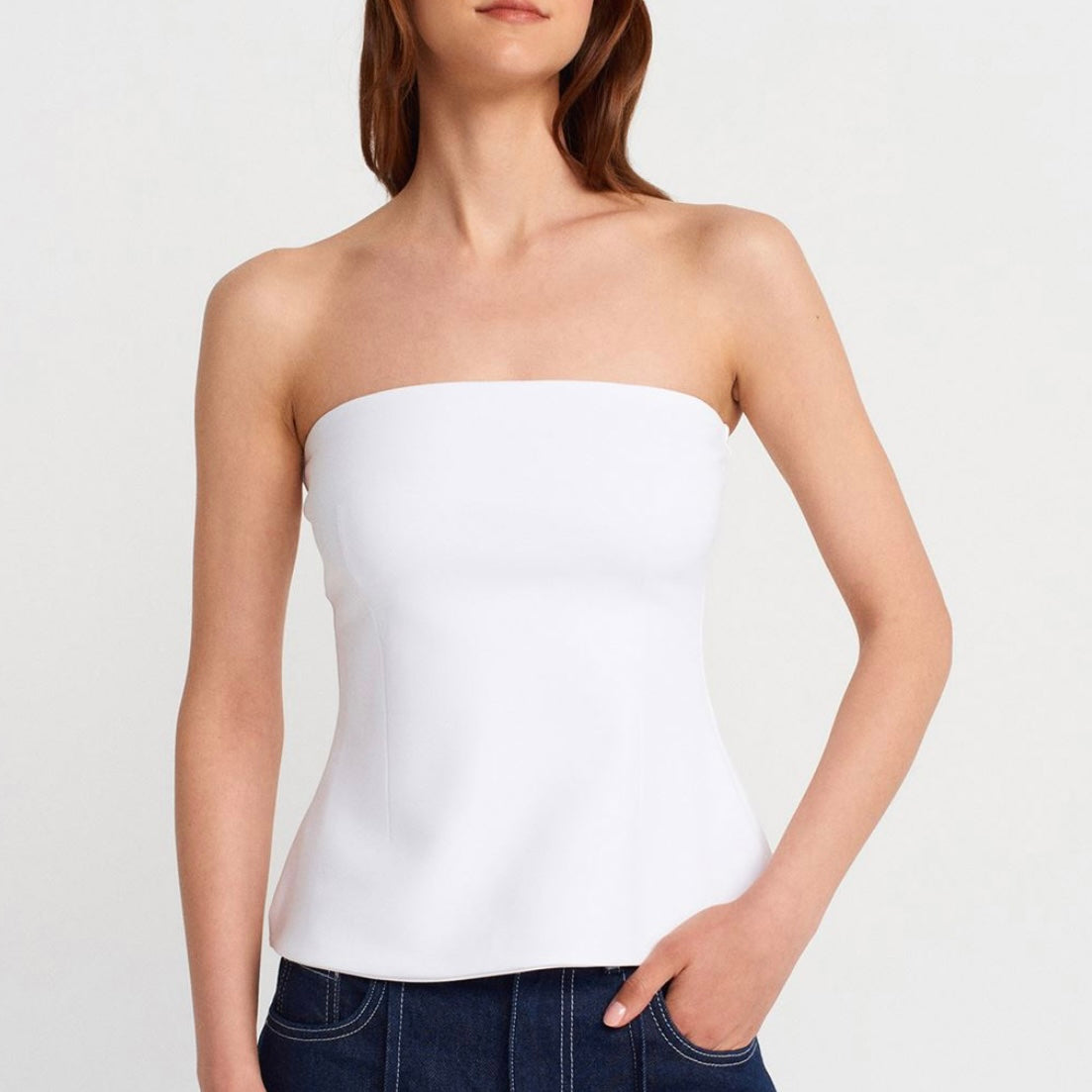 White Strapless Top