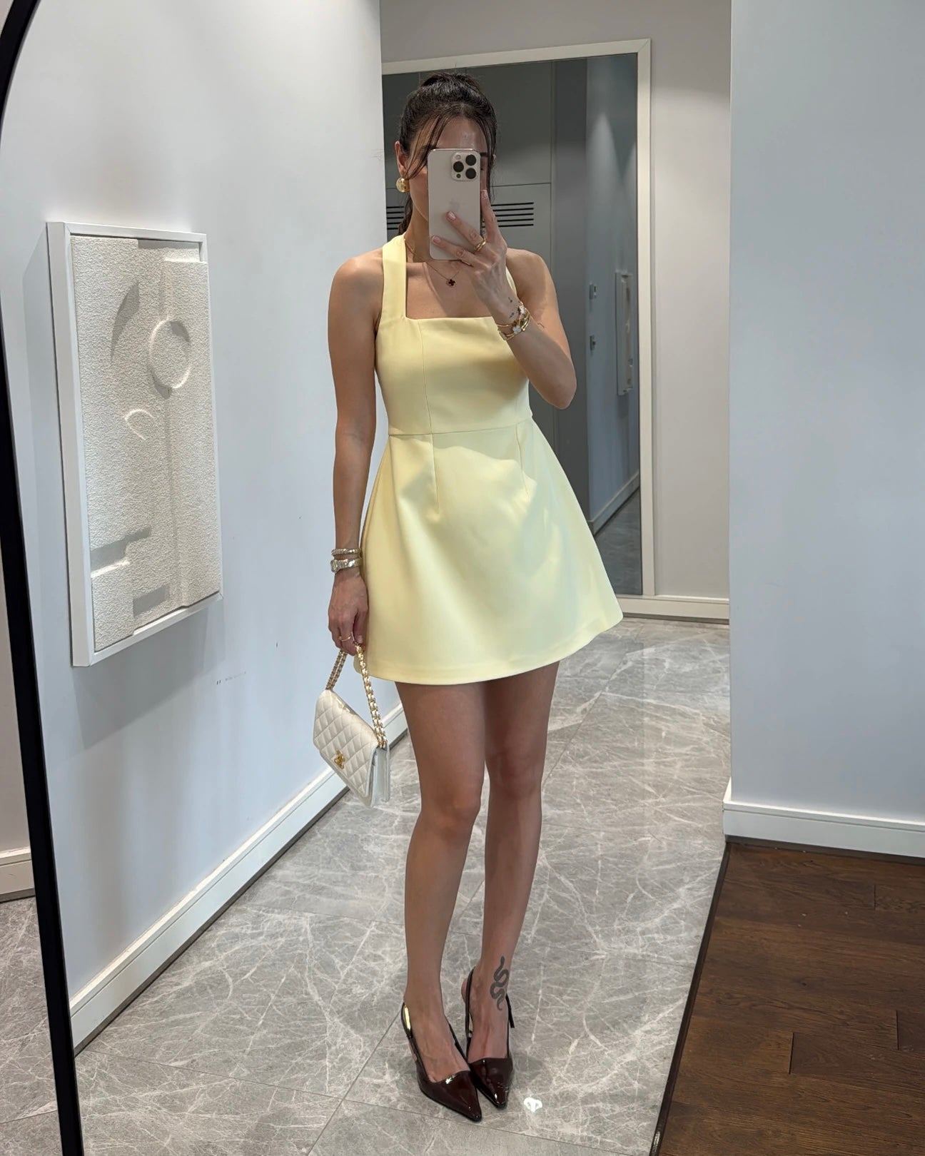 Yellow Square neck Dress