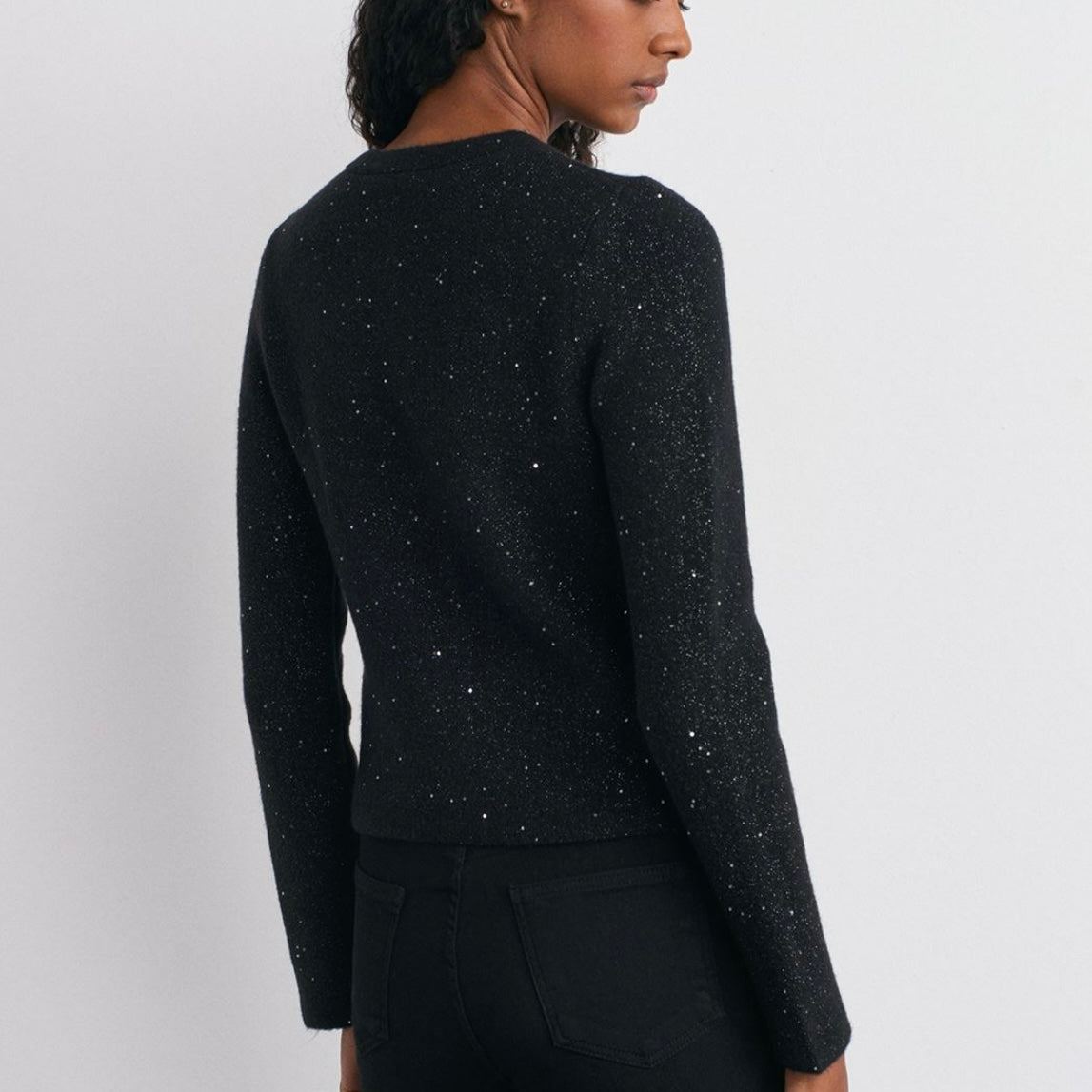 Gray Glitter Cardigan with Silver Buttons