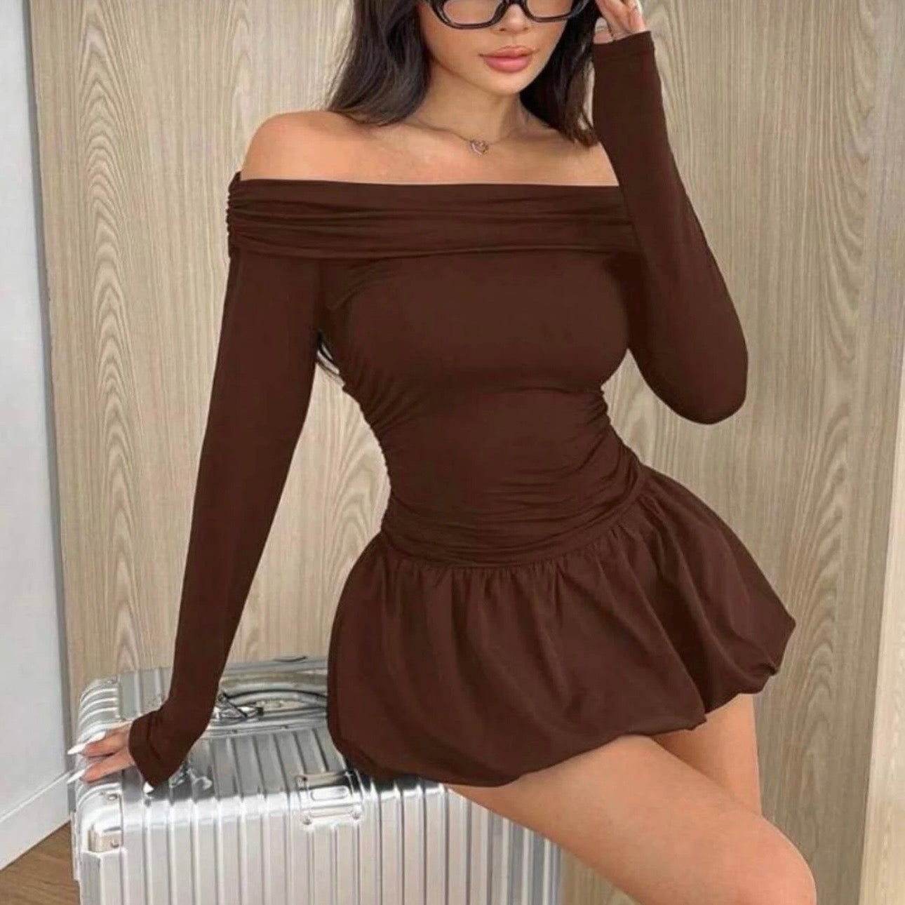 Brown Puffy Dress