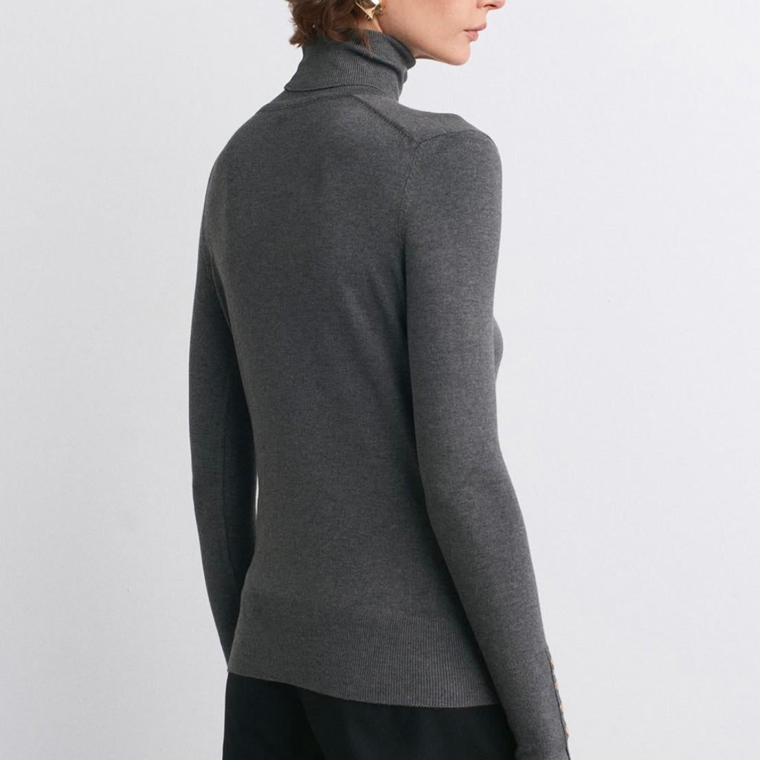 Gray Button Sleeve Turtleneck