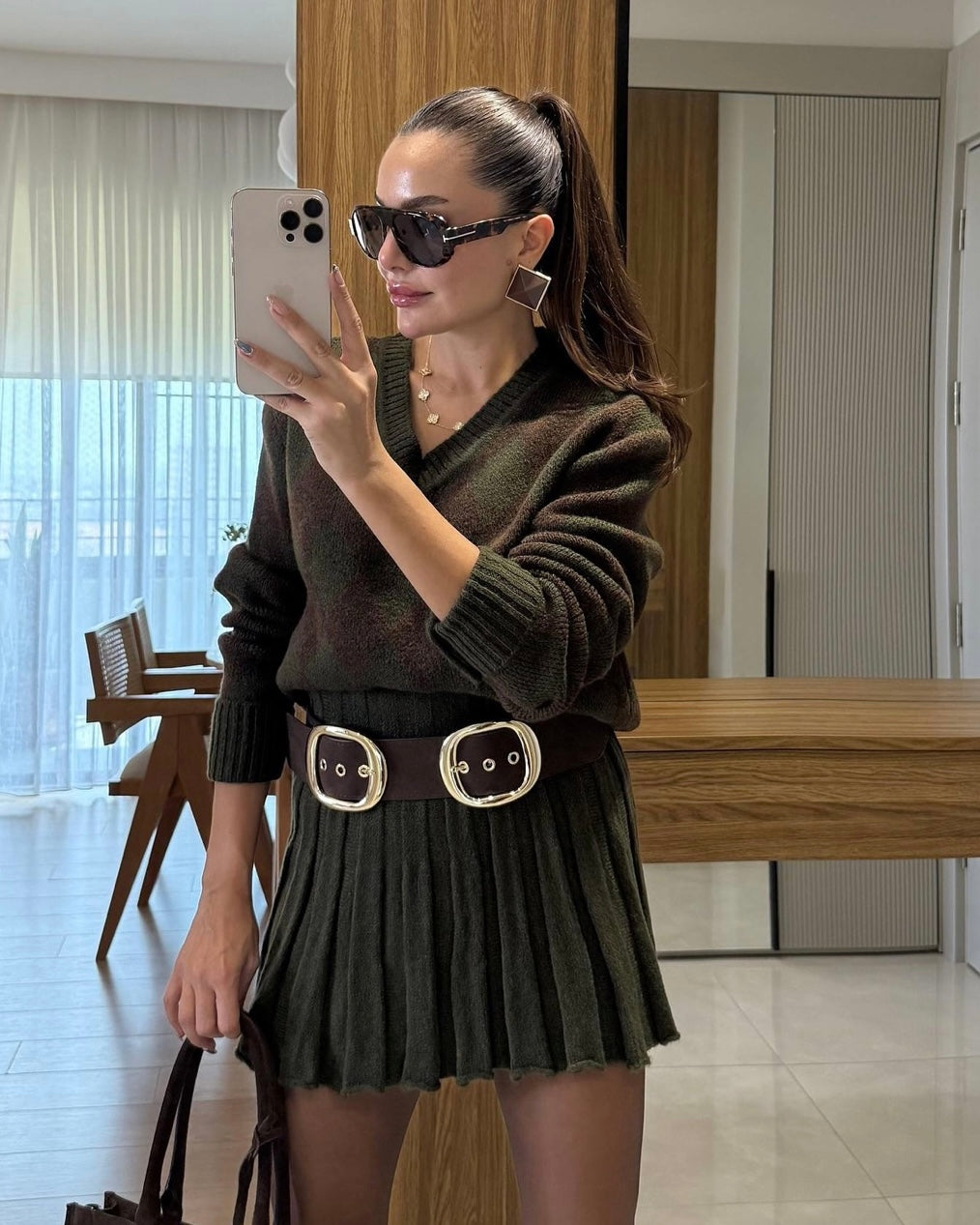 Olive Green Pleated Set