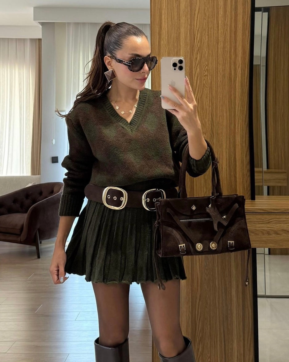 Olive Green Pleated Set