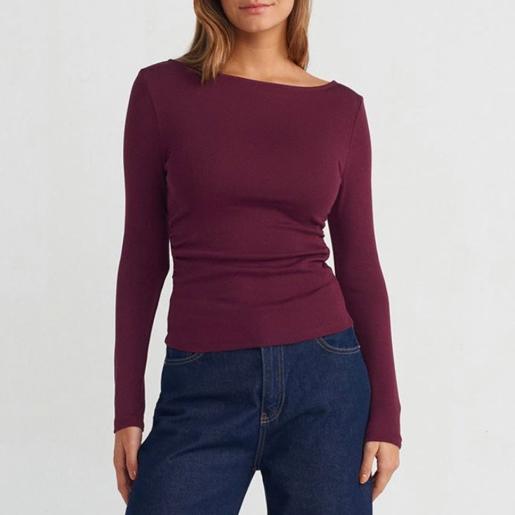 Ruched Sides Burgundy Top
