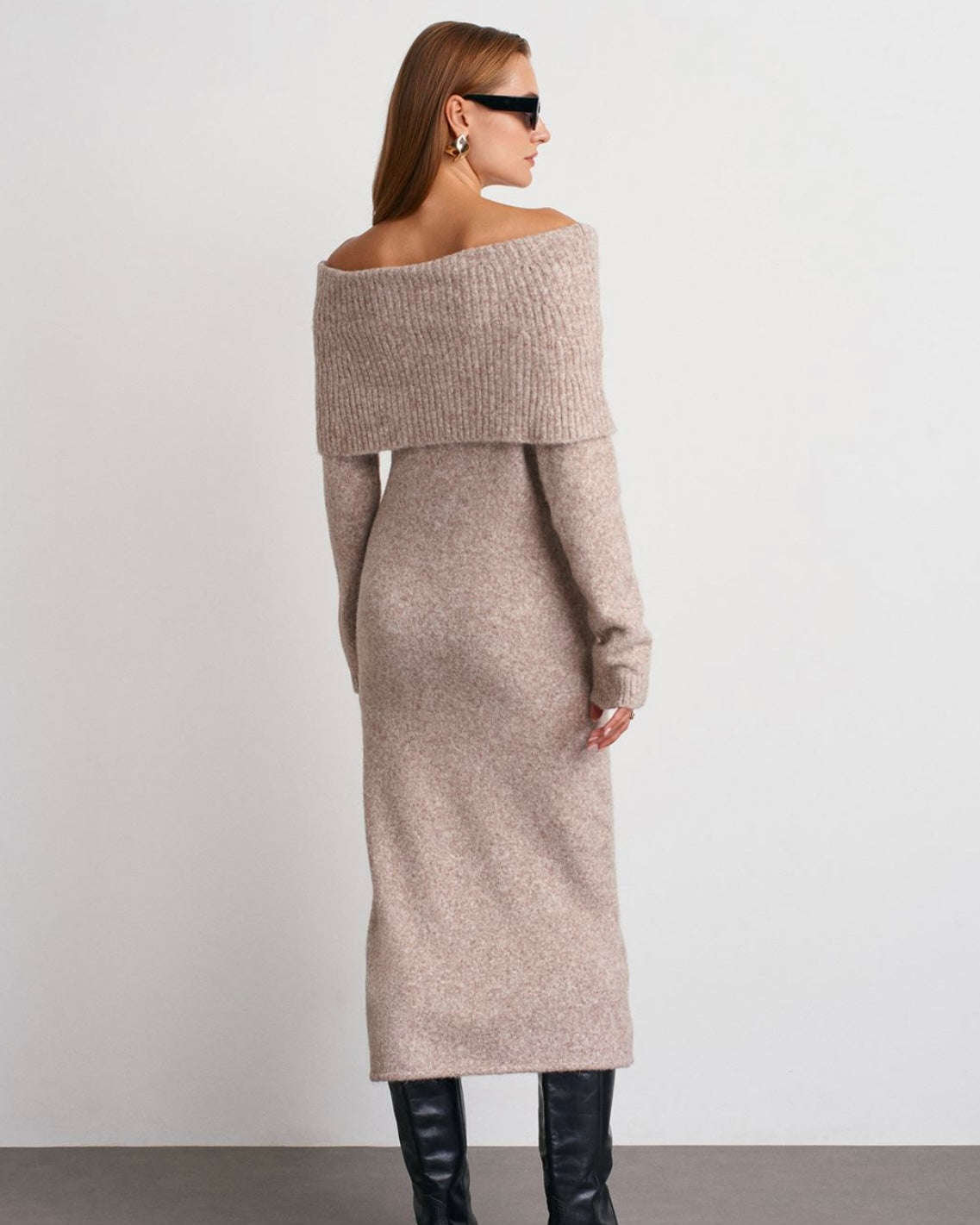 Beige Off-Shoulders Dress