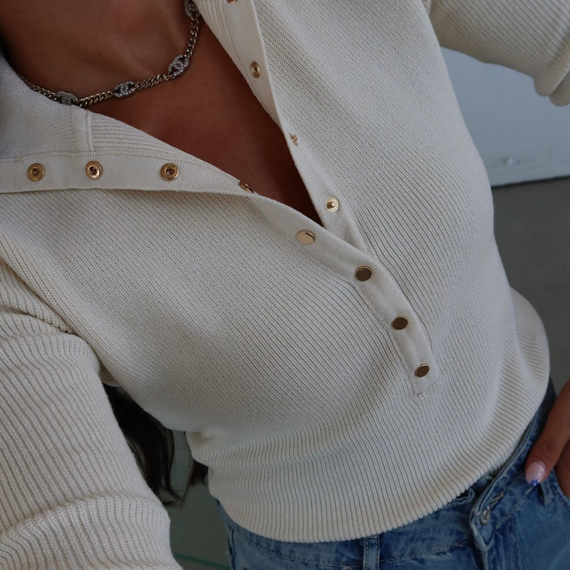 Beige Top With Gold Buttons