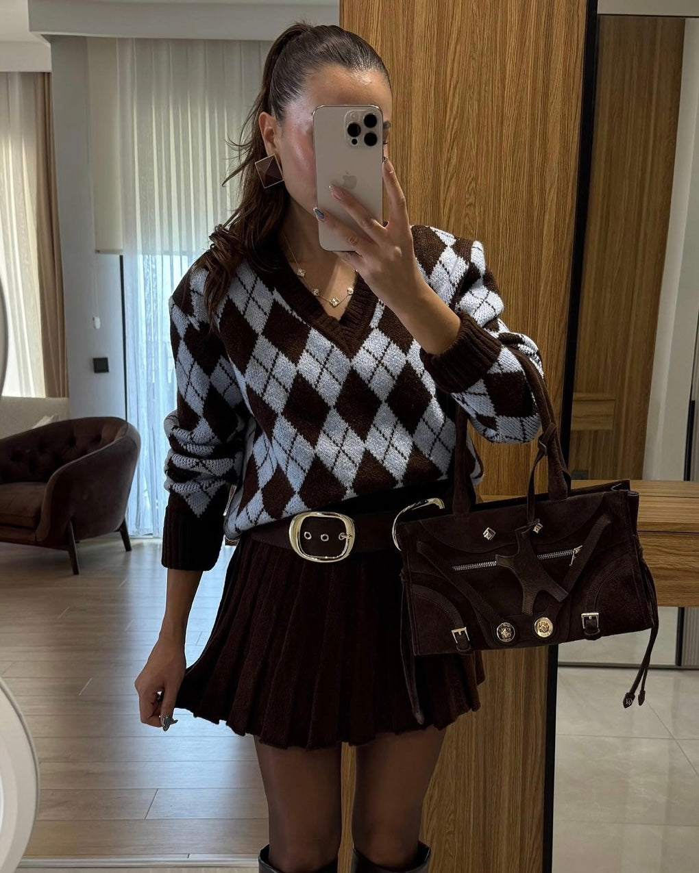 Baby Blue and Brown Pleated Set