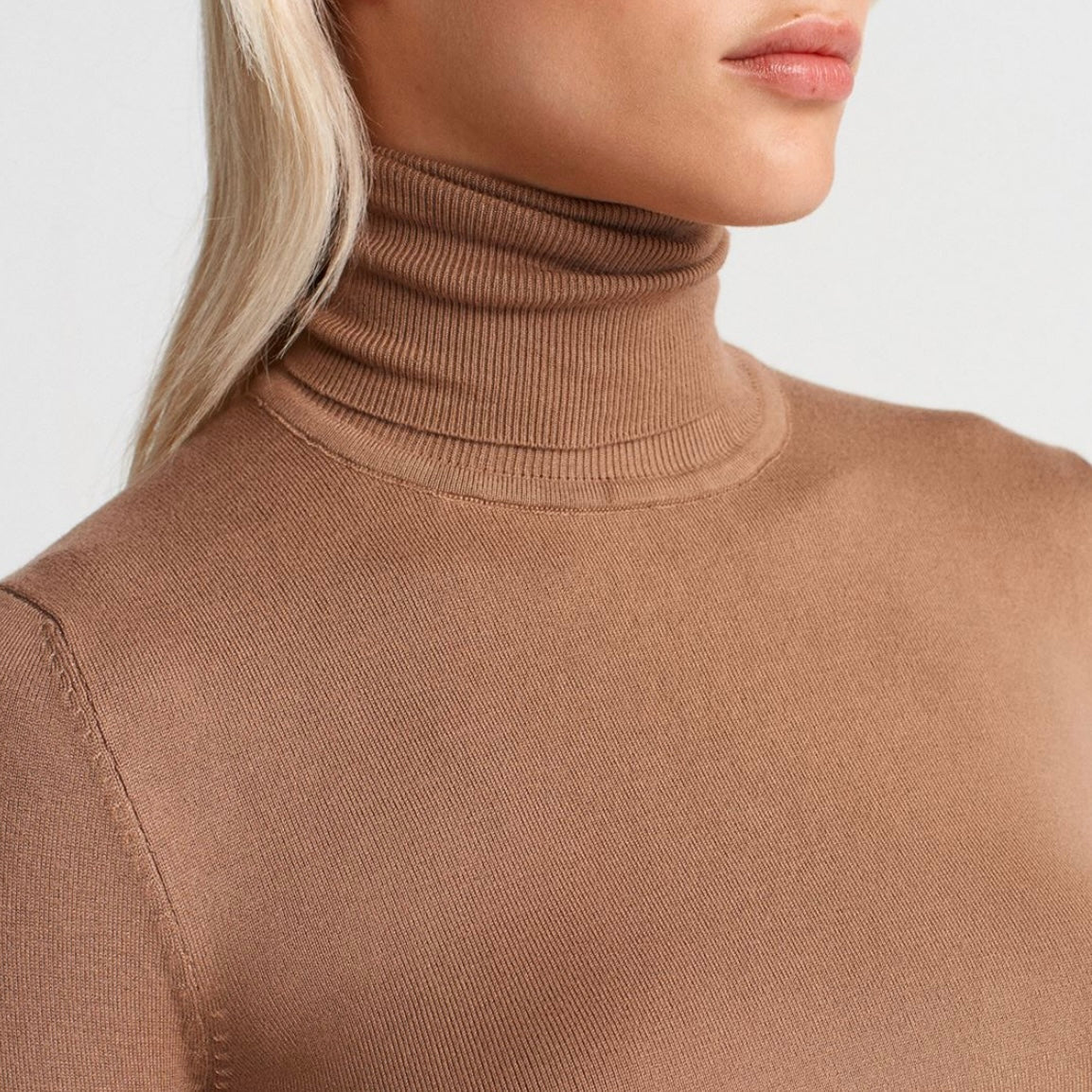 Beige Button Sleeve Turtleneck