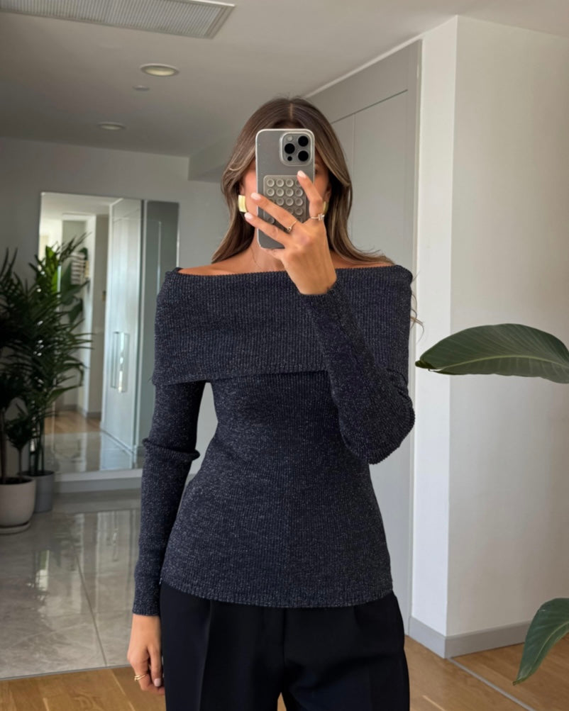Black Glitter Off-Shoulders