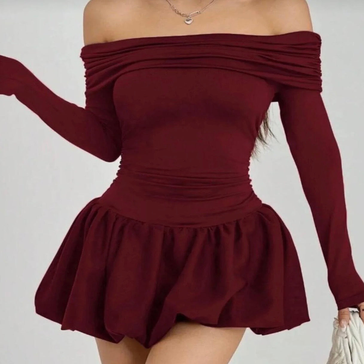 Burgundy Puffy Dress