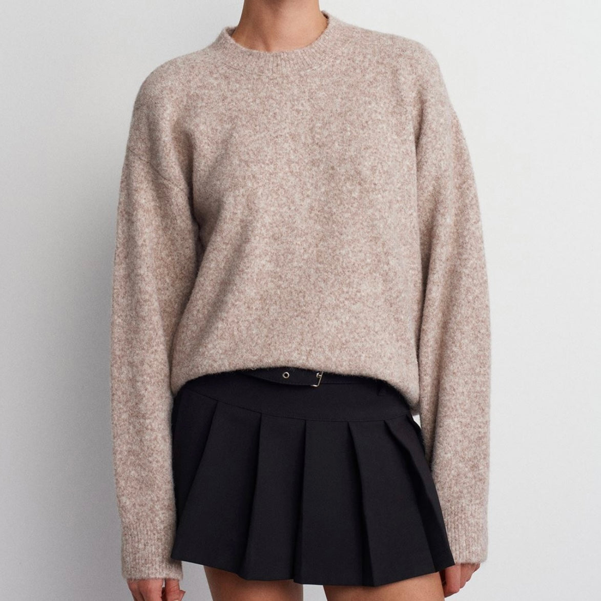 Beige white Round Neck Sweater