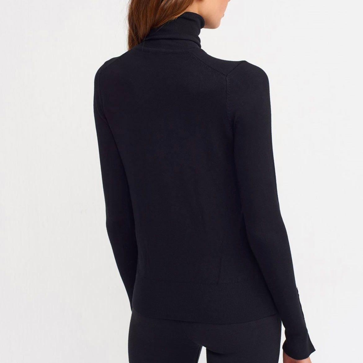Black Button Sleeve Turtleneck