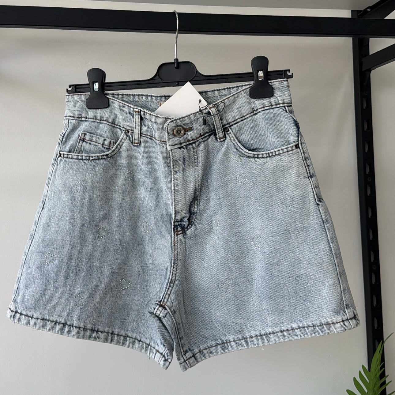 Rhinestones Blue Denim Shorts