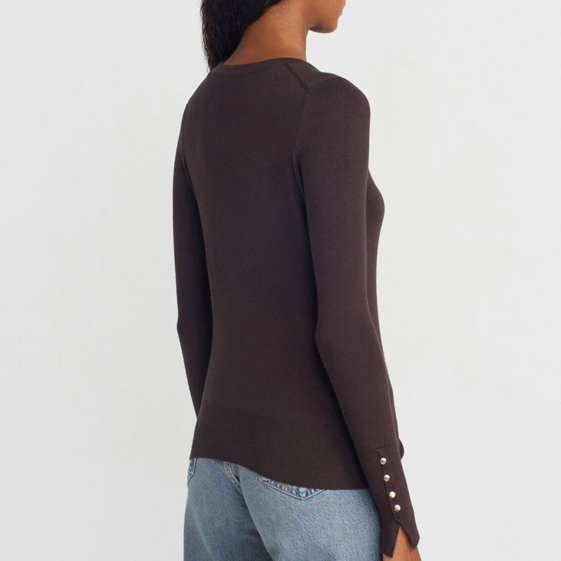 Brown Sleeve buttons Top