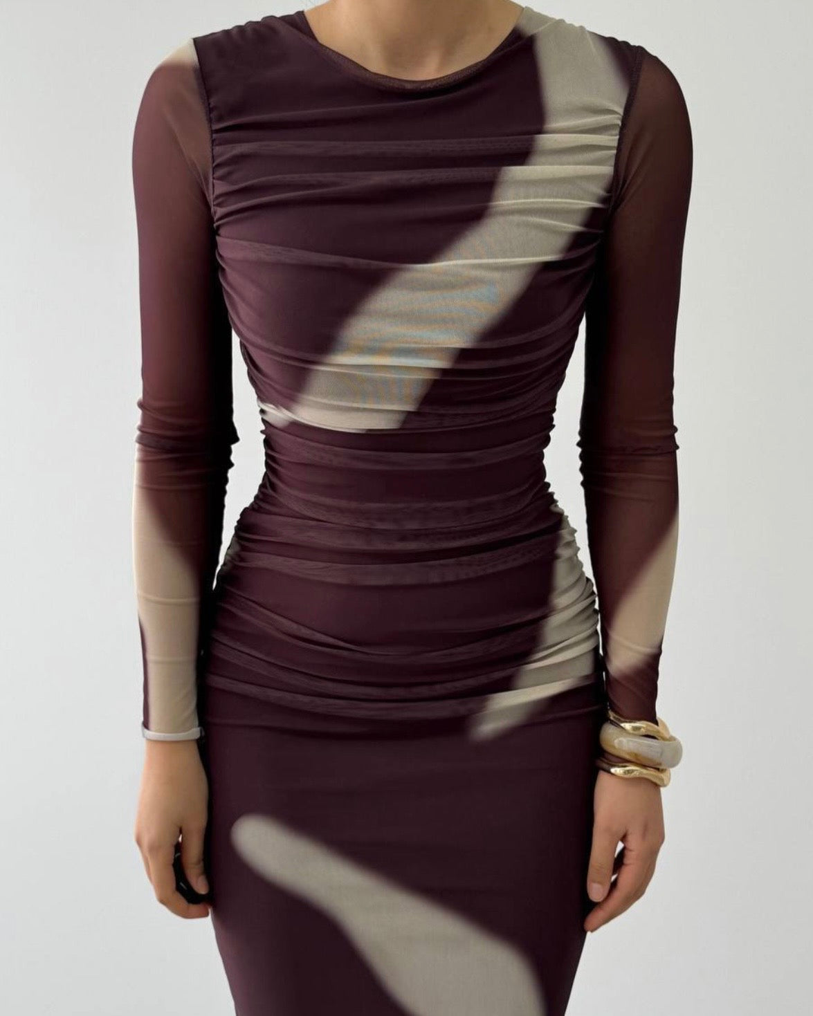 Brown Long Mesh Dress