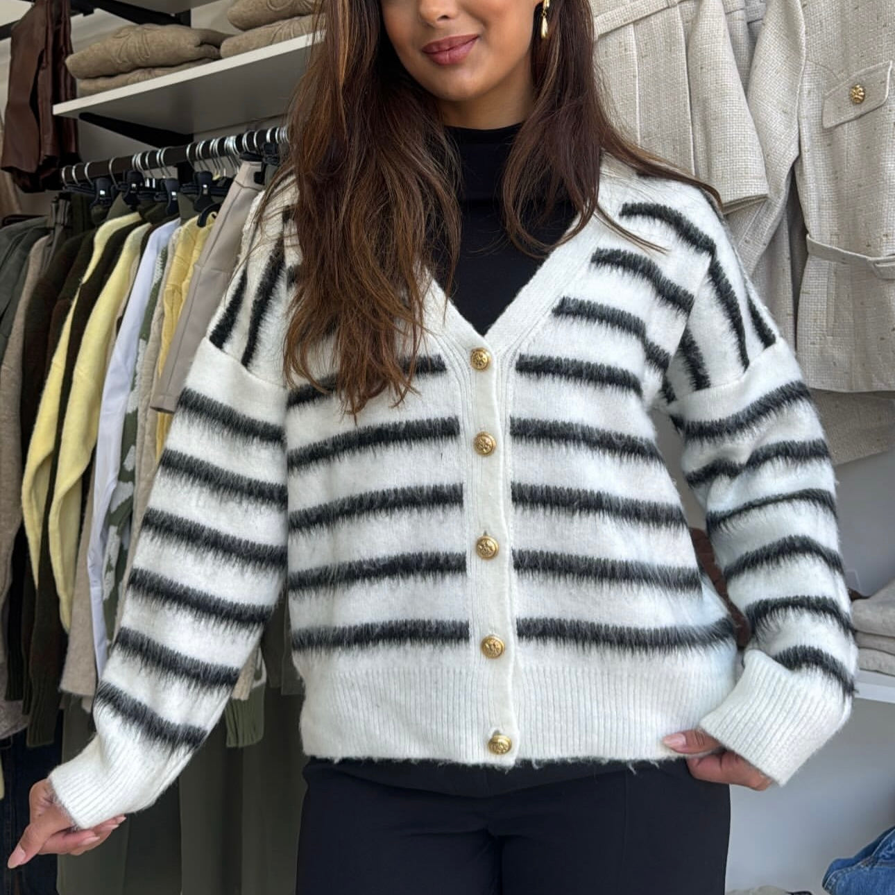 Striped White Cardigan