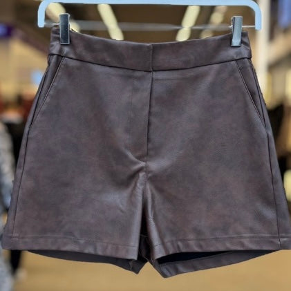 Brown Leather Shorts