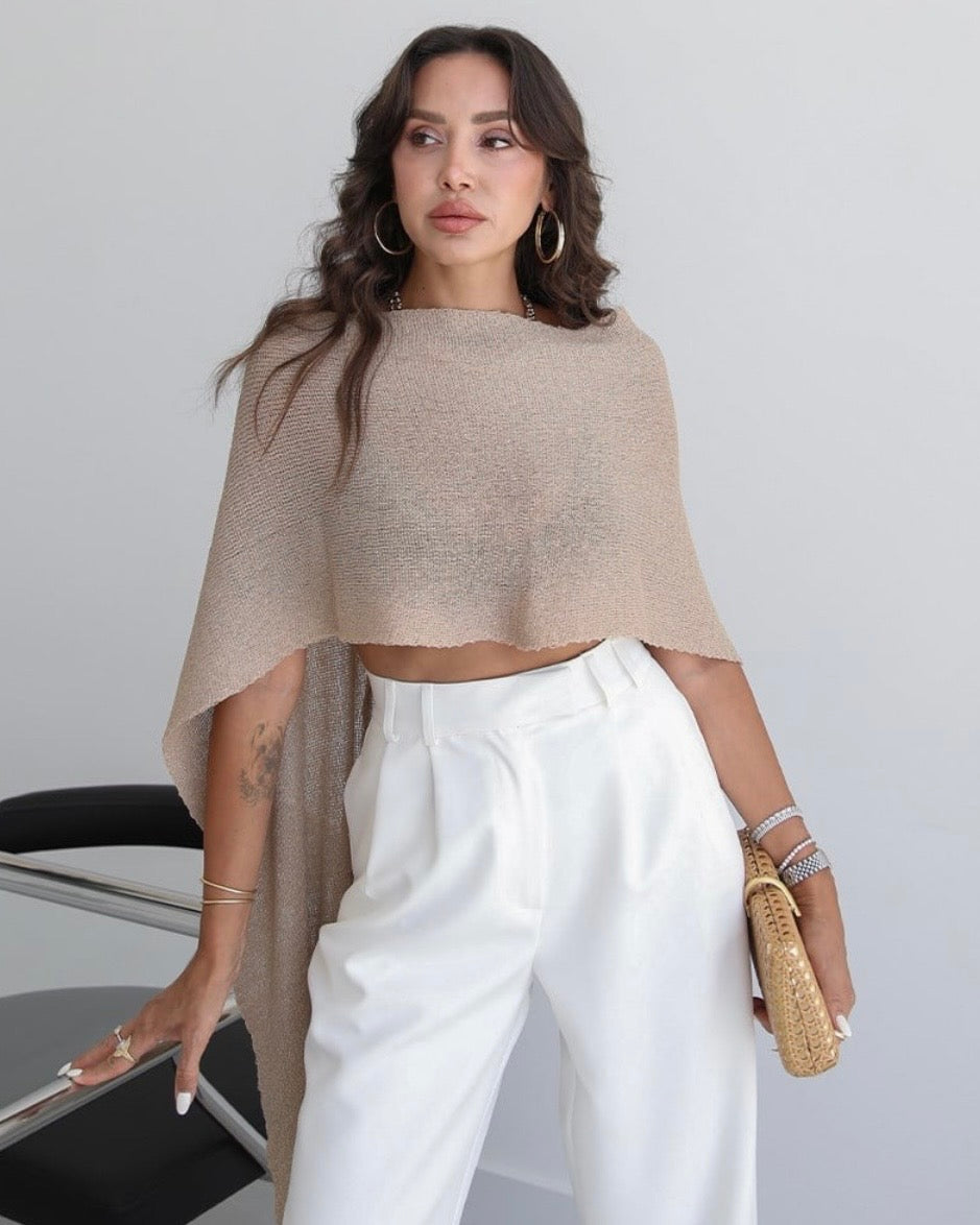 Beige Cropped Poncho