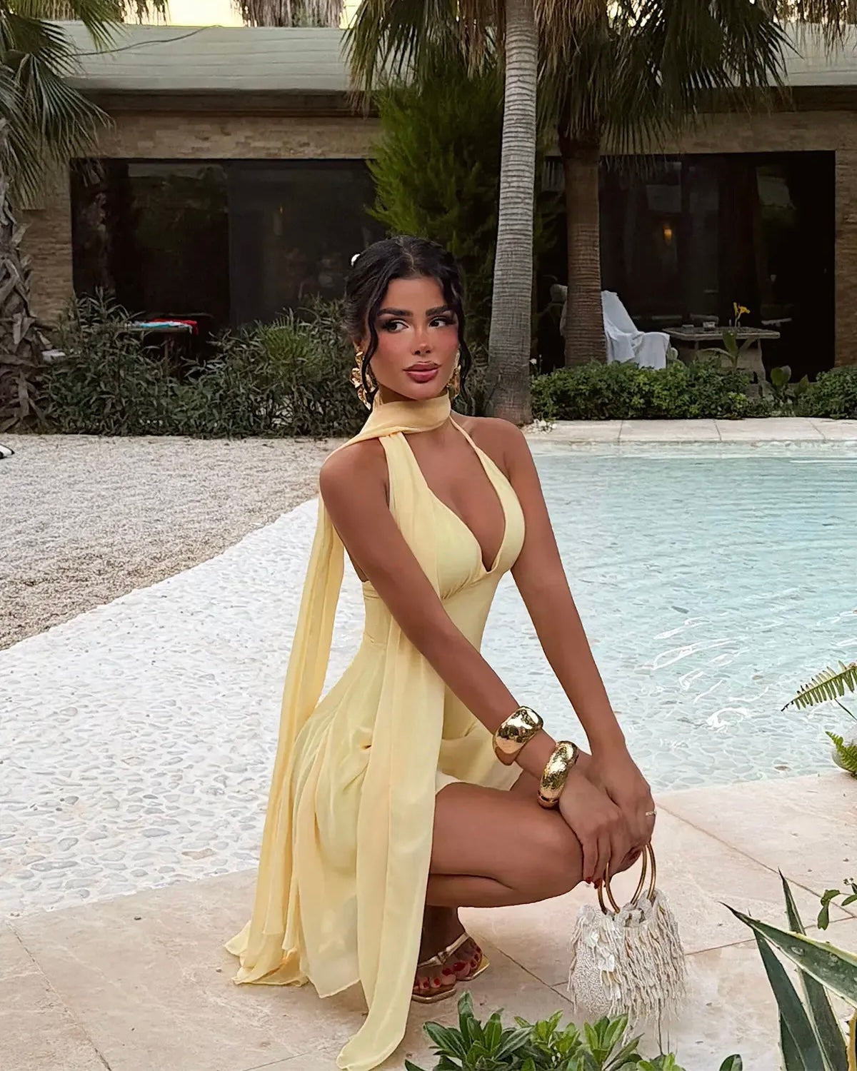 Yellow Scarf Mini Dress