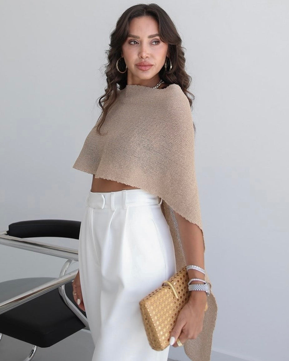 Beige Cropped Poncho
