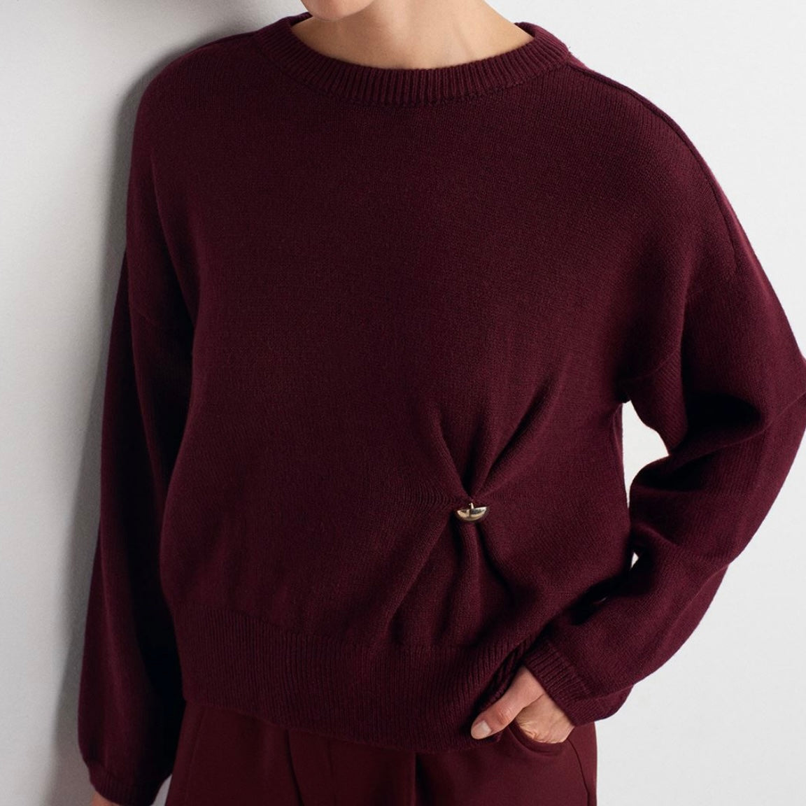 Burgundy One Button Sweater