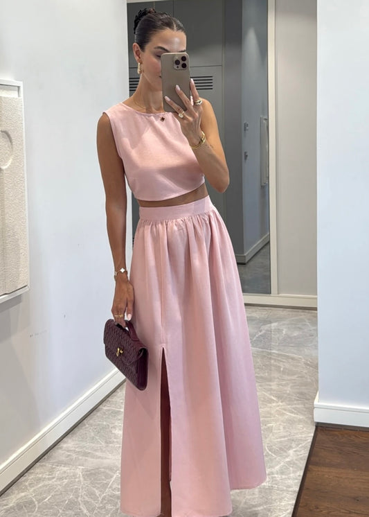 Pink Slit Skirt Set