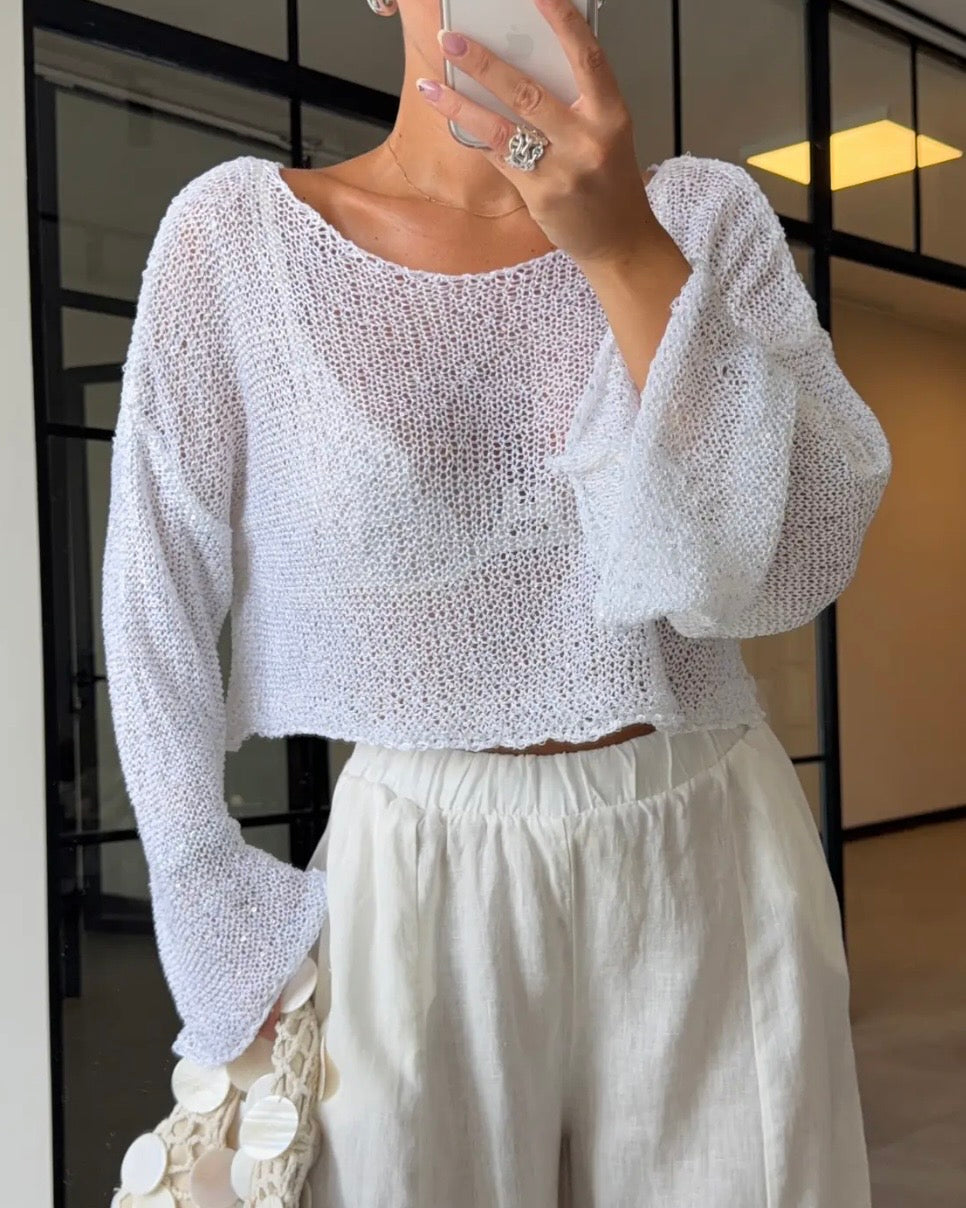 White Sparkly Mesh Top
