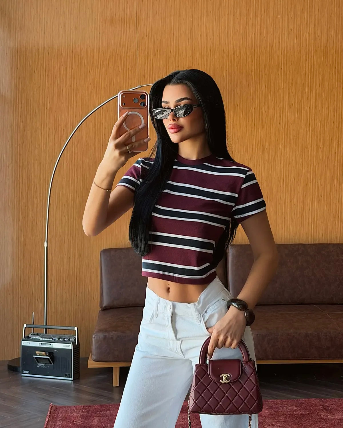 Burgundy Striped Crop Top