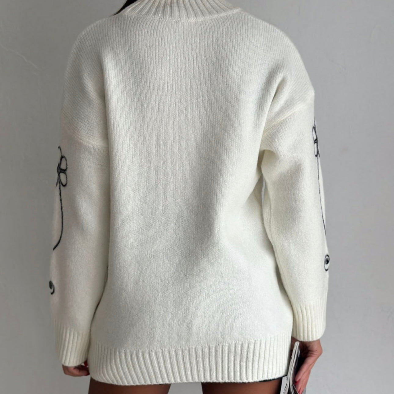 White Sweater With Gray Flowers