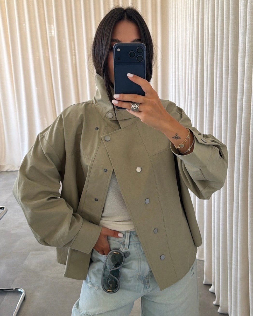Olive Green Funnel Neck Jacket