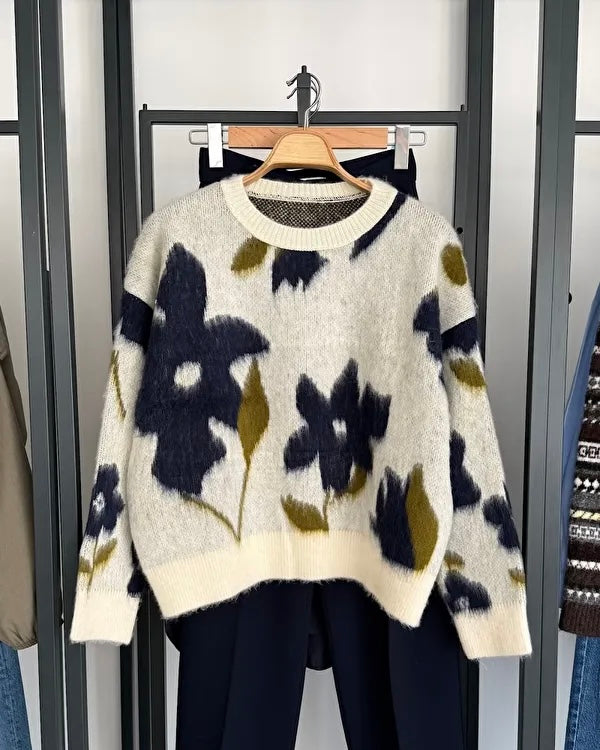 Beige Floral Sweater