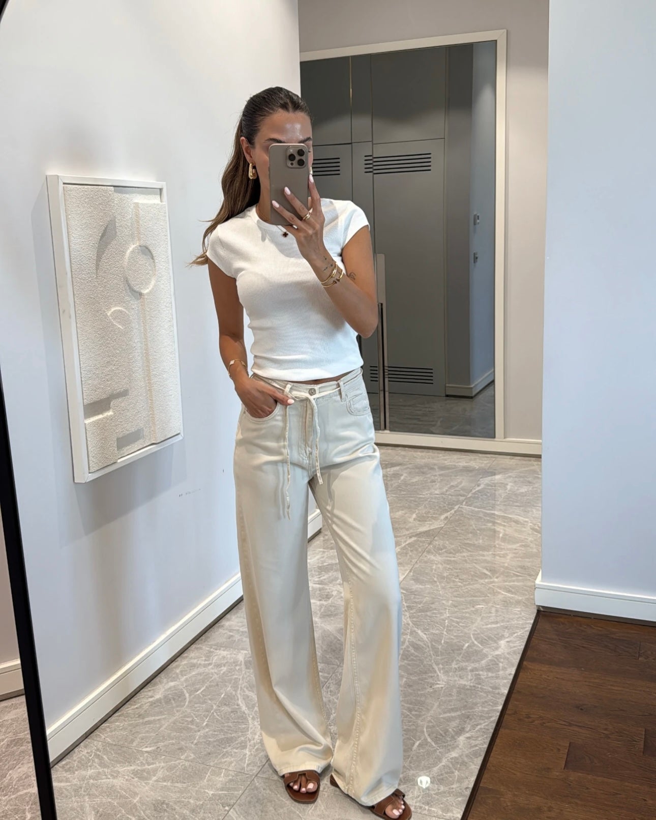 Beige Denim Pants