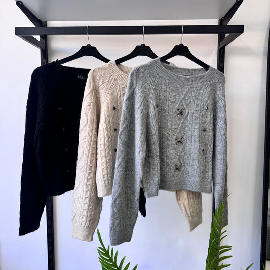 Sweater With Green Rhinestones