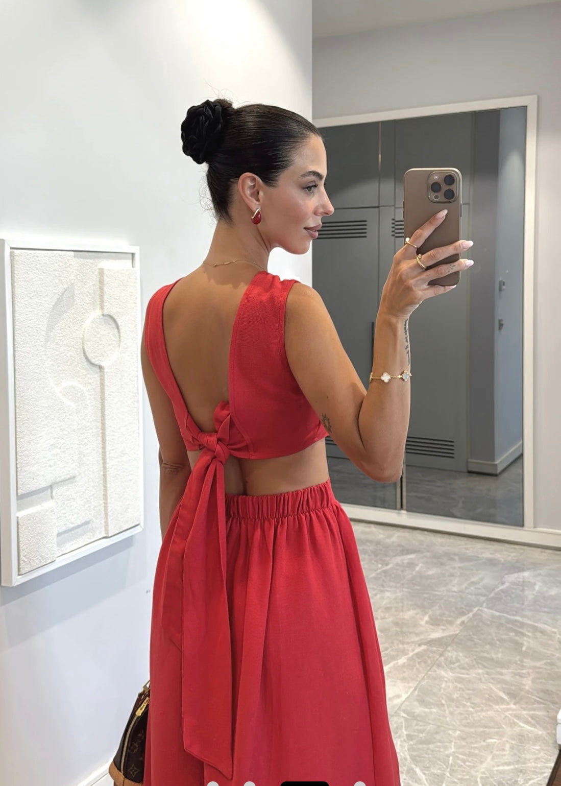 Red Slit Skirt Set