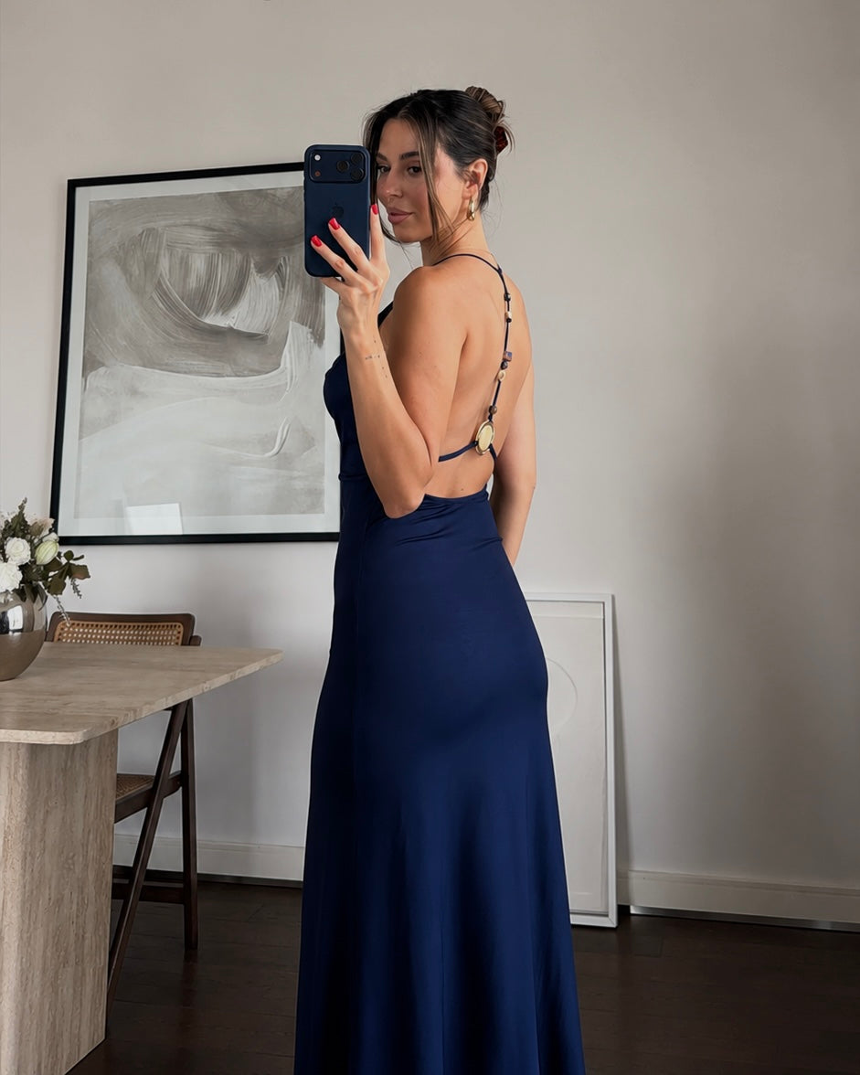 Navy Backless Dress