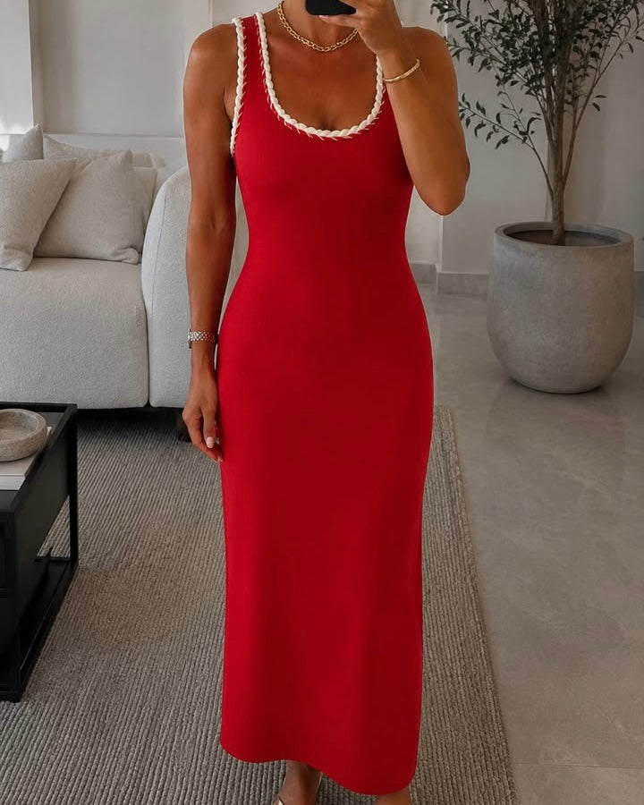 Red Ribbed Maxi Dress