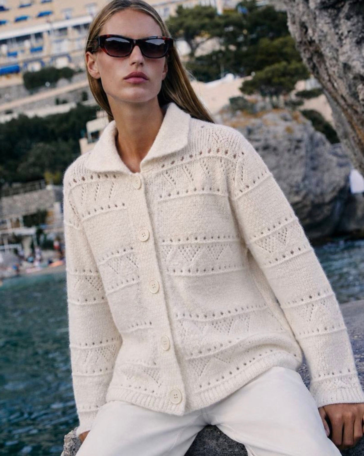 White Wool Cardigan Sweater