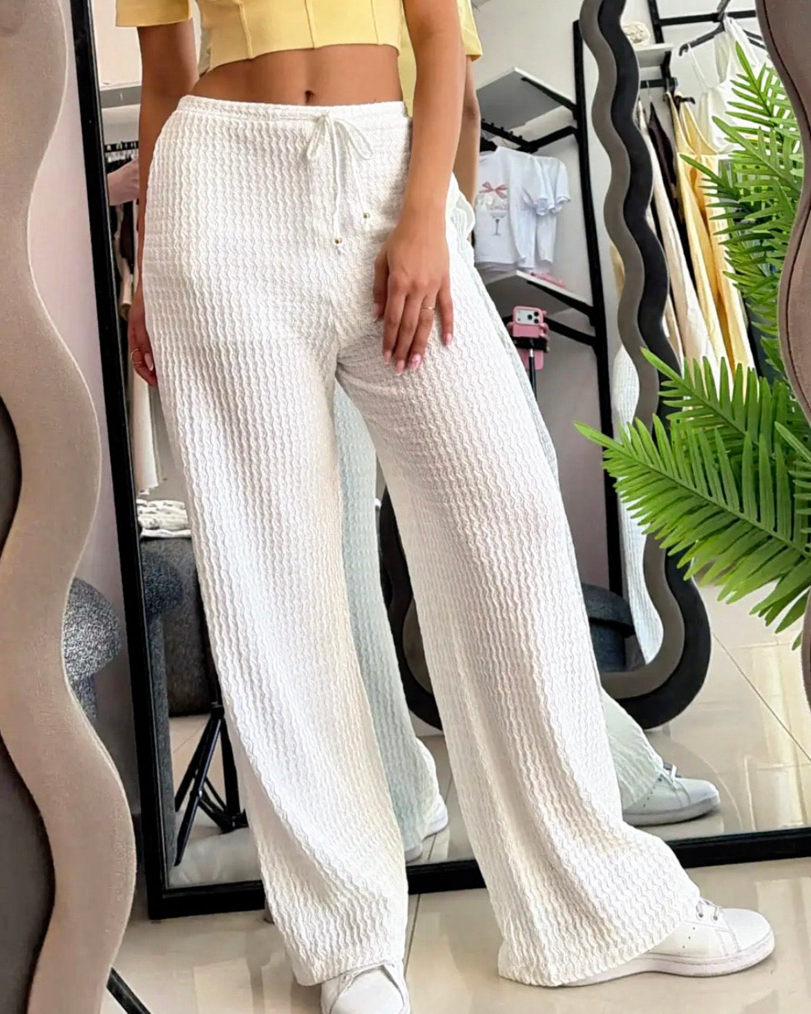 White Textured Pants