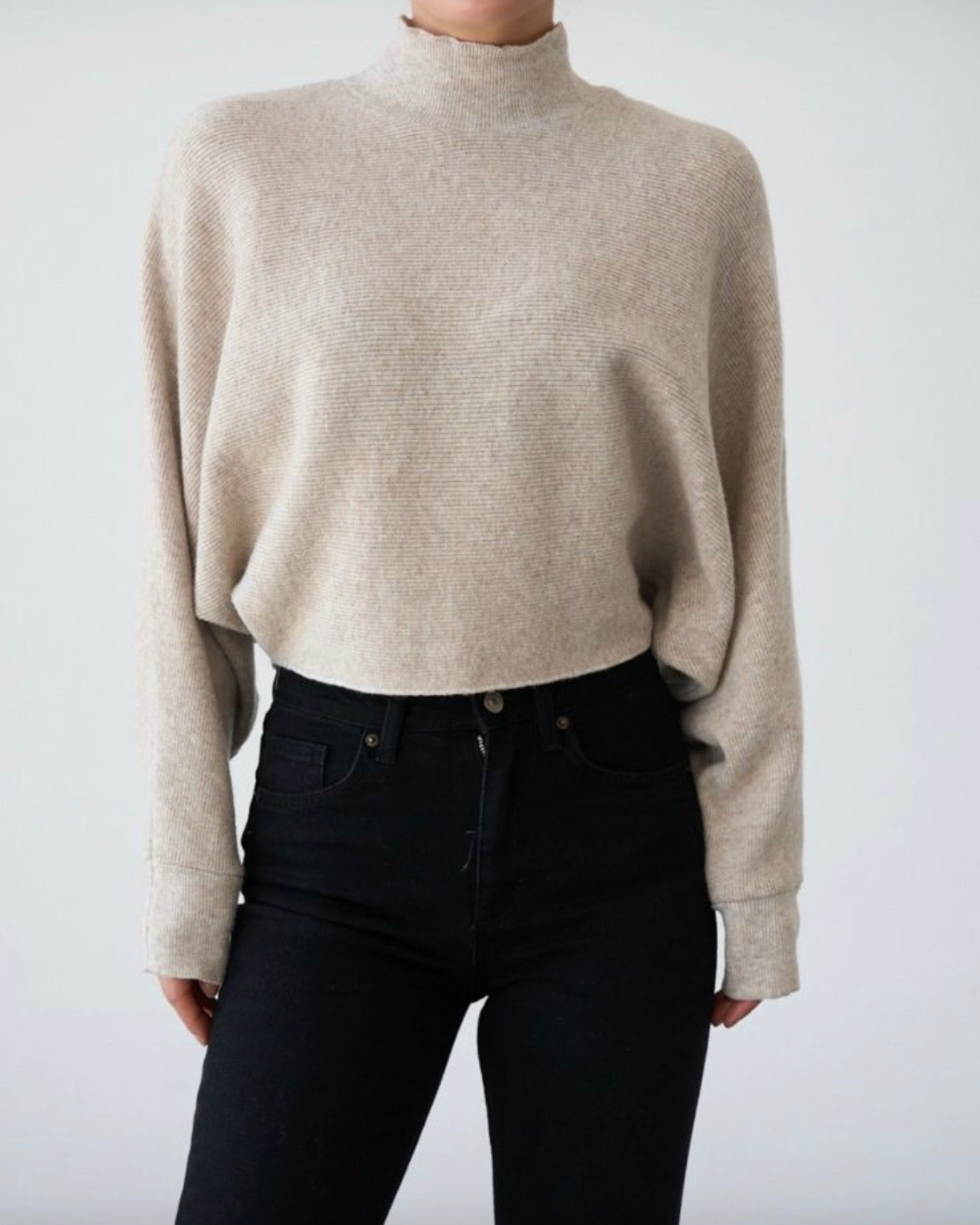 Beige Basic Cropped Sweater