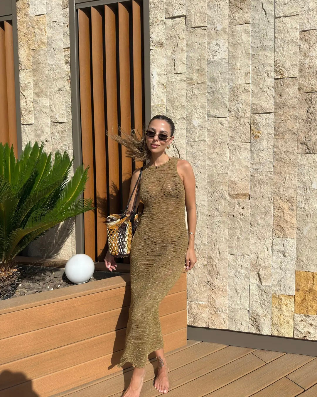 Gold Beachwear Cover Up Dress