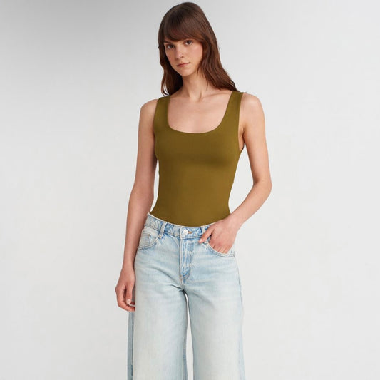 Green Square Neck Top
