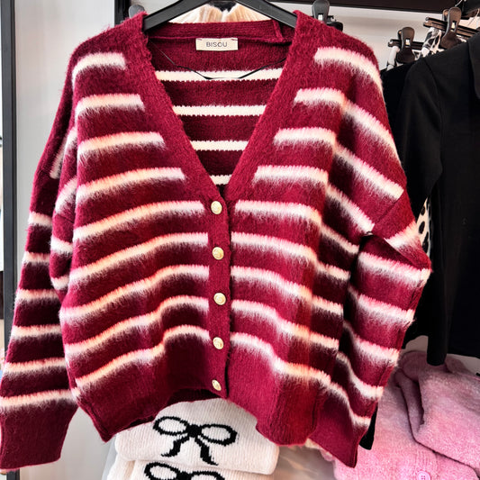 Striped Burgundy Cardigan