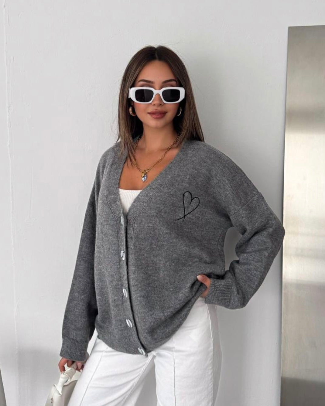 Gray Heart Cardigan